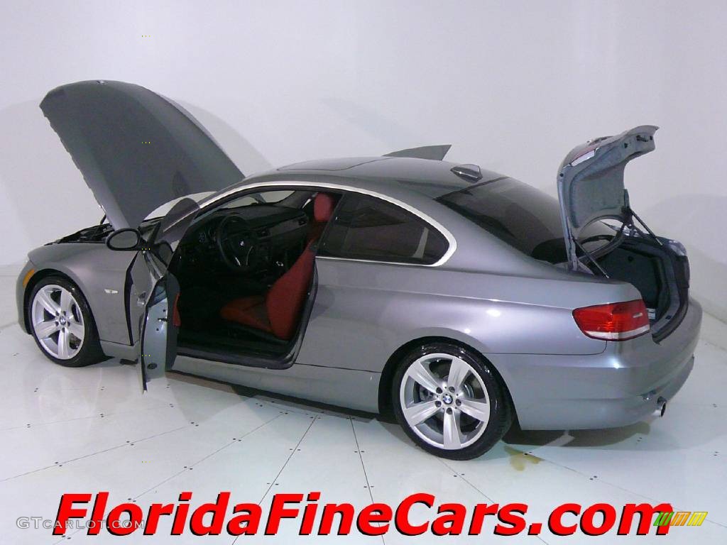 2007 3 Series 335i Coupe - Space Gray Metallic / Coral Red/Black photo #8