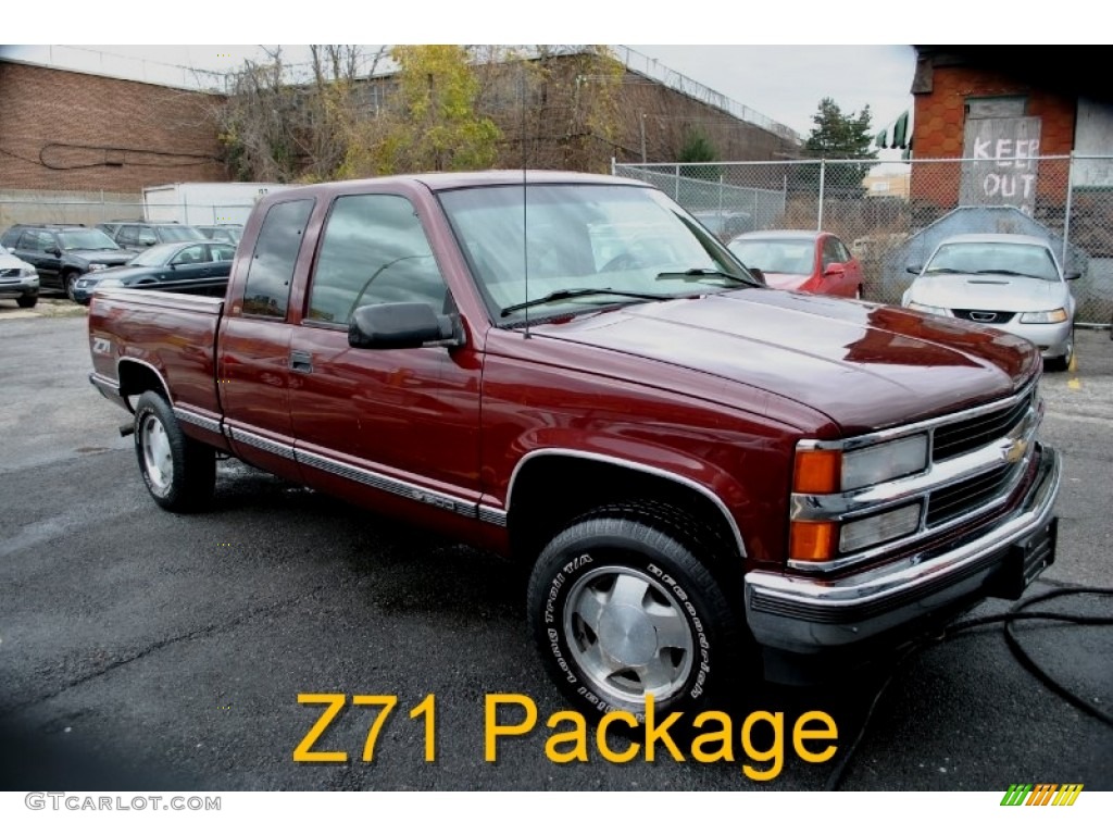 1998 C/K K1500 Extended Cab 4x4 - Dark Carmine Red Metallic / Neutral photo #1
