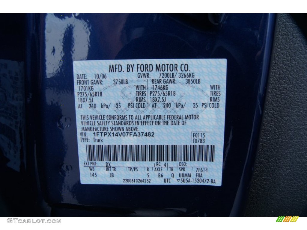 2007 F150 Color Code DX for Dark Blue Pearl Metallic Photo #62509048