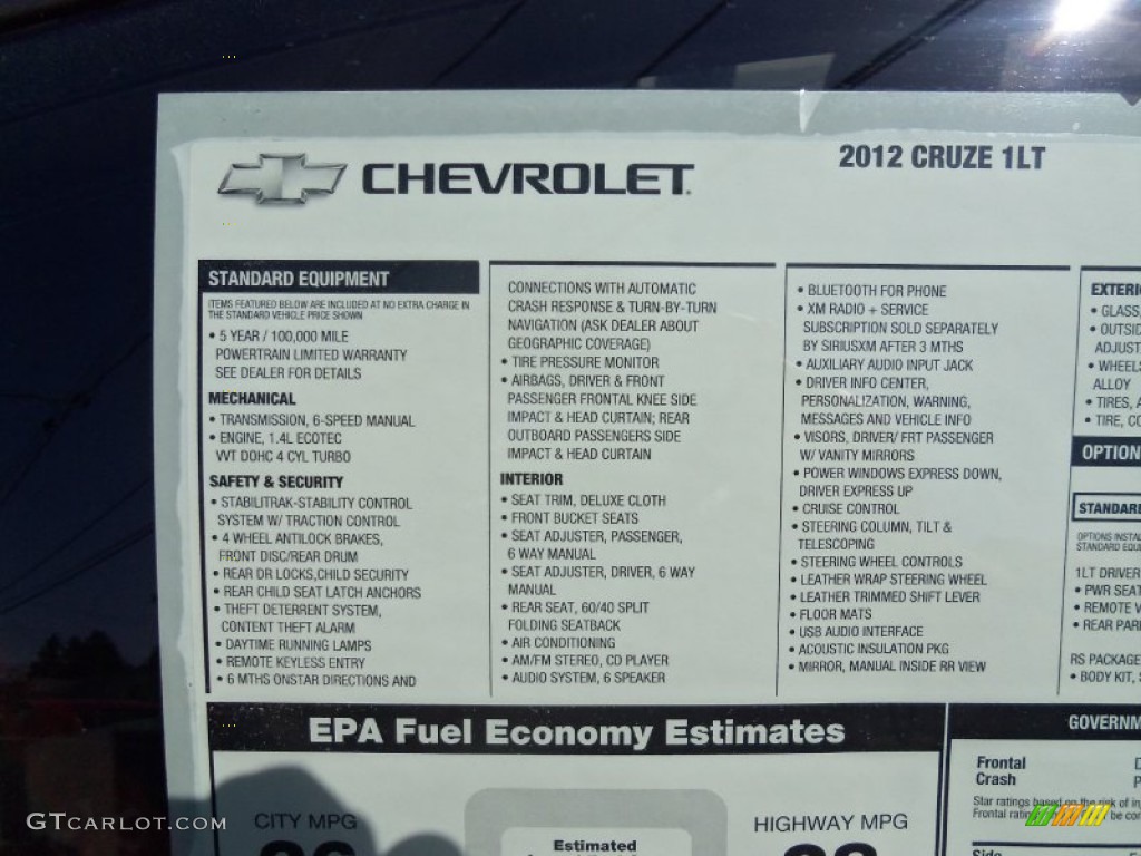 2012 Chevrolet Cruze LT/RS Window Sticker Photo #62513266