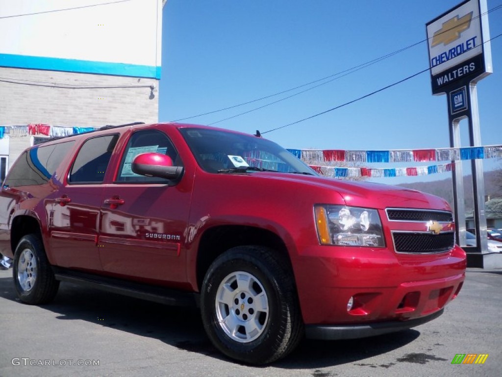 2012 Suburban LT 4x4 - Crystal Red Tintcoat / Light Cashmere/Dark Cashmere photo #3