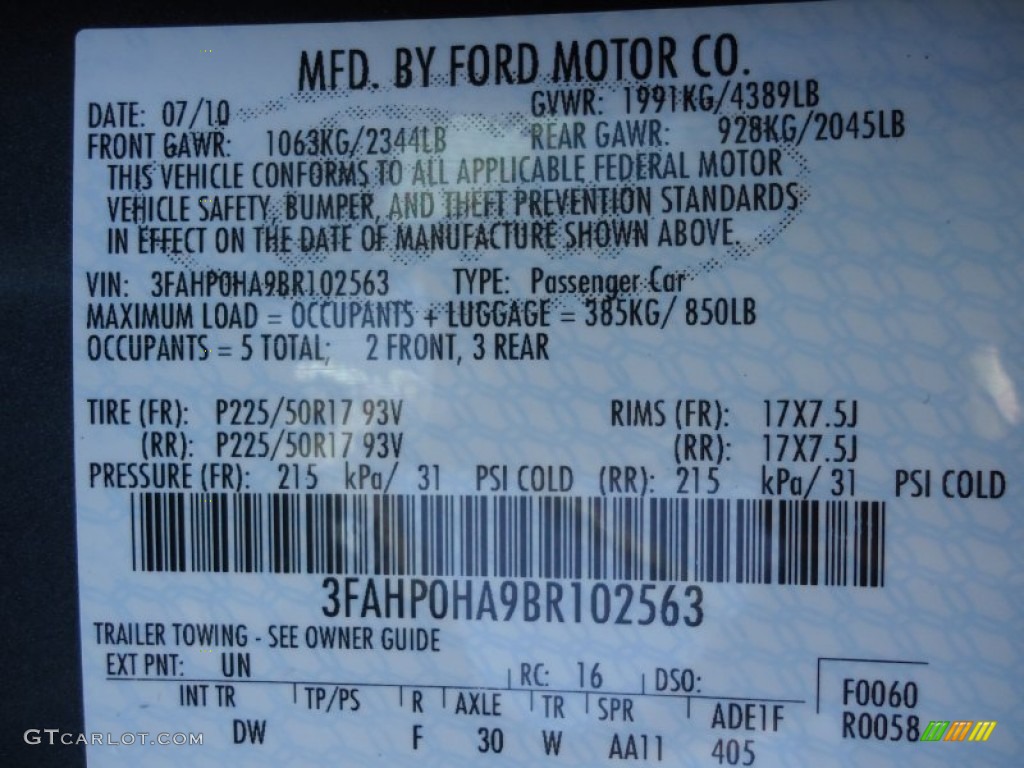 2011 Fusion Color Code UN for Steel Blue Metallic Photo #62516654