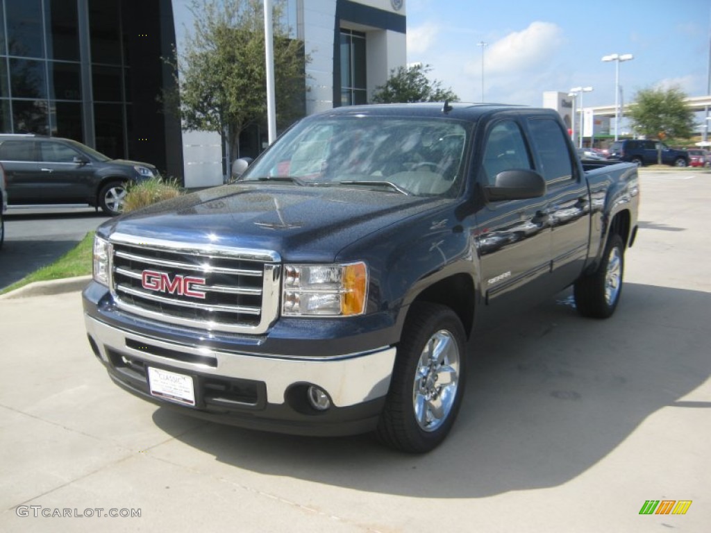 2012 Sierra 1500 SLE Crew Cab - Midnight Blue Metallic / Very Dark Cashmere/Light Cashmere photo #1