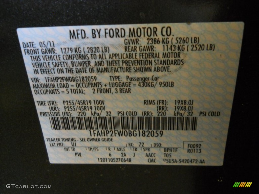 2011 Taurus Color Code UJ for Sterling Grey Photo #62526615