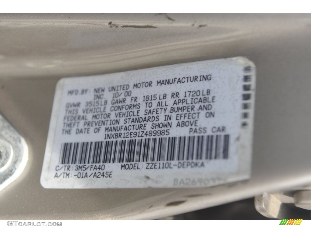 2001 Corolla Color Code 3M5 for Sandrift Beige Metallic Photo #62545540