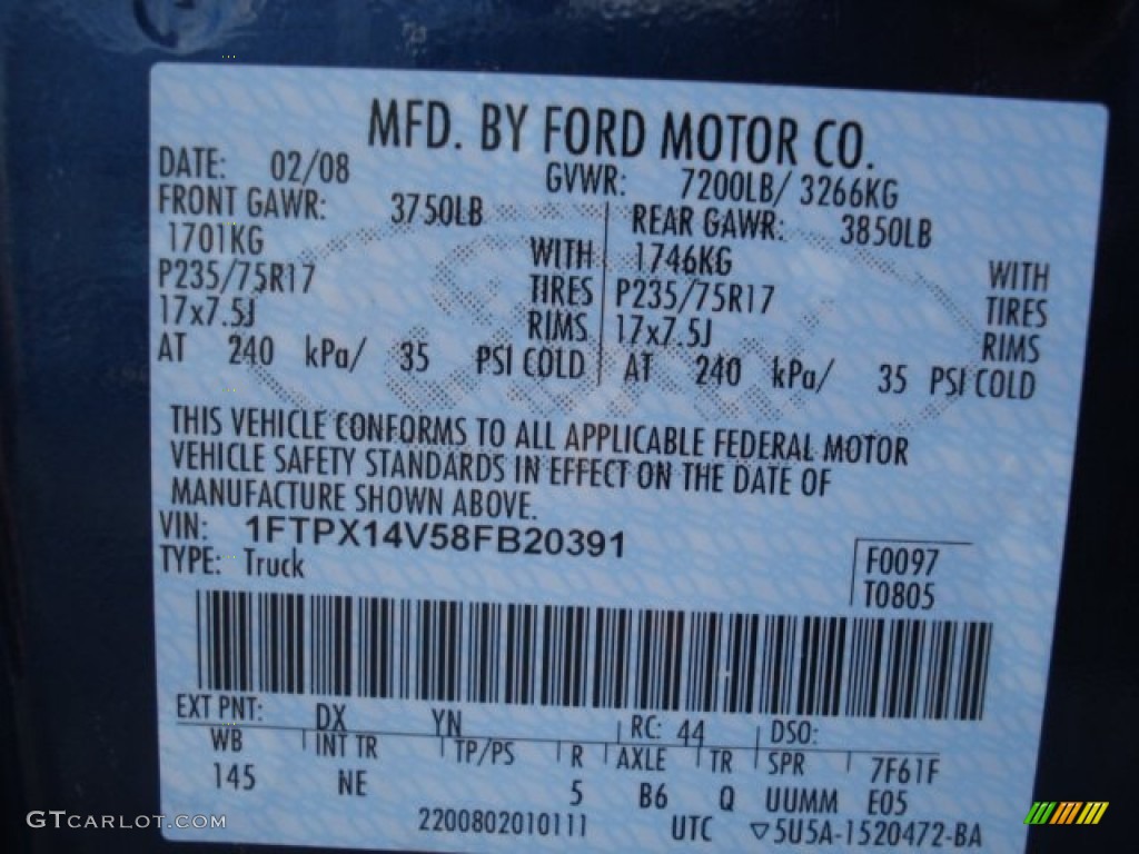 2008 F150 Color Code DX for Dark Blue Pearl Metallic Photo #62548538