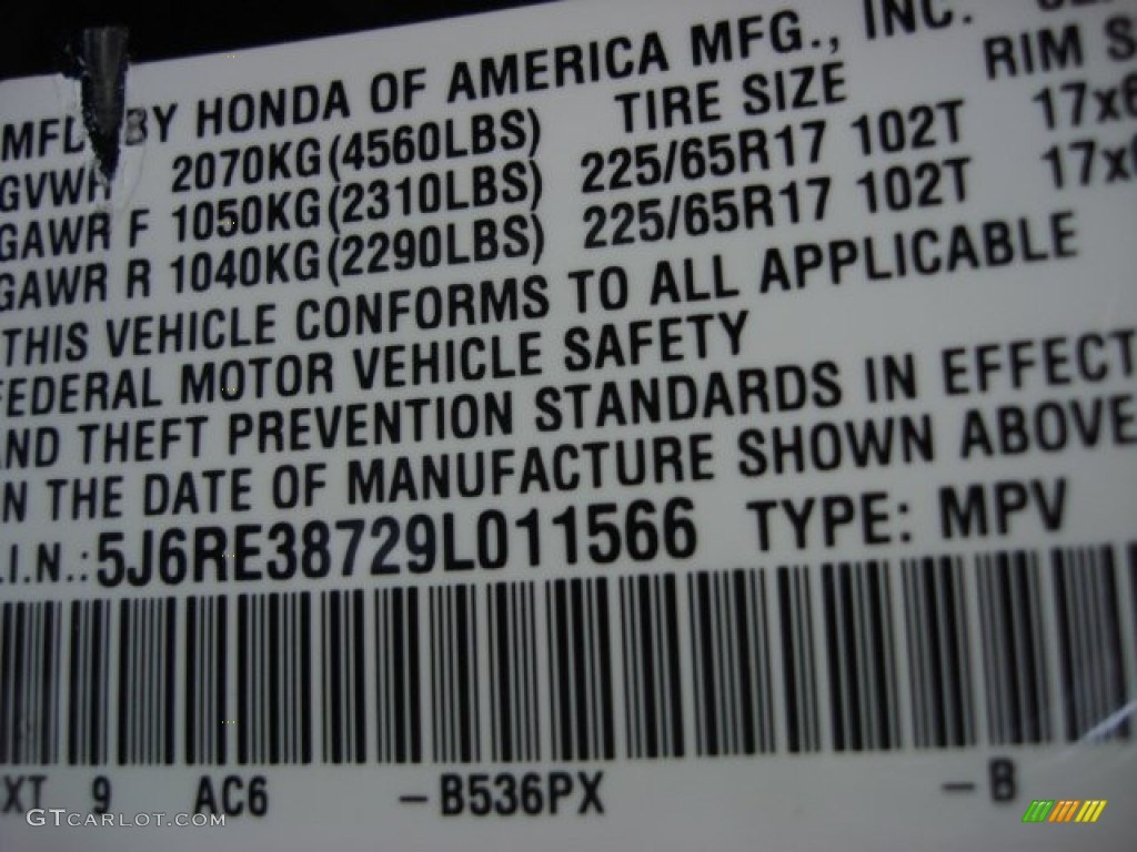 2009 Honda CR-V EX-L Color Code Photos