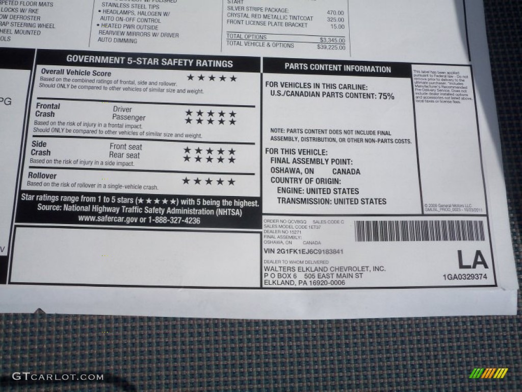 2012 Chevrolet Camaro SS/RS Coupe Window Sticker Photo #62556097