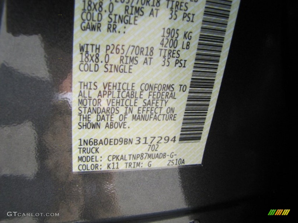 2011 Nissan Titan SV Crew Cab Color Code Photos