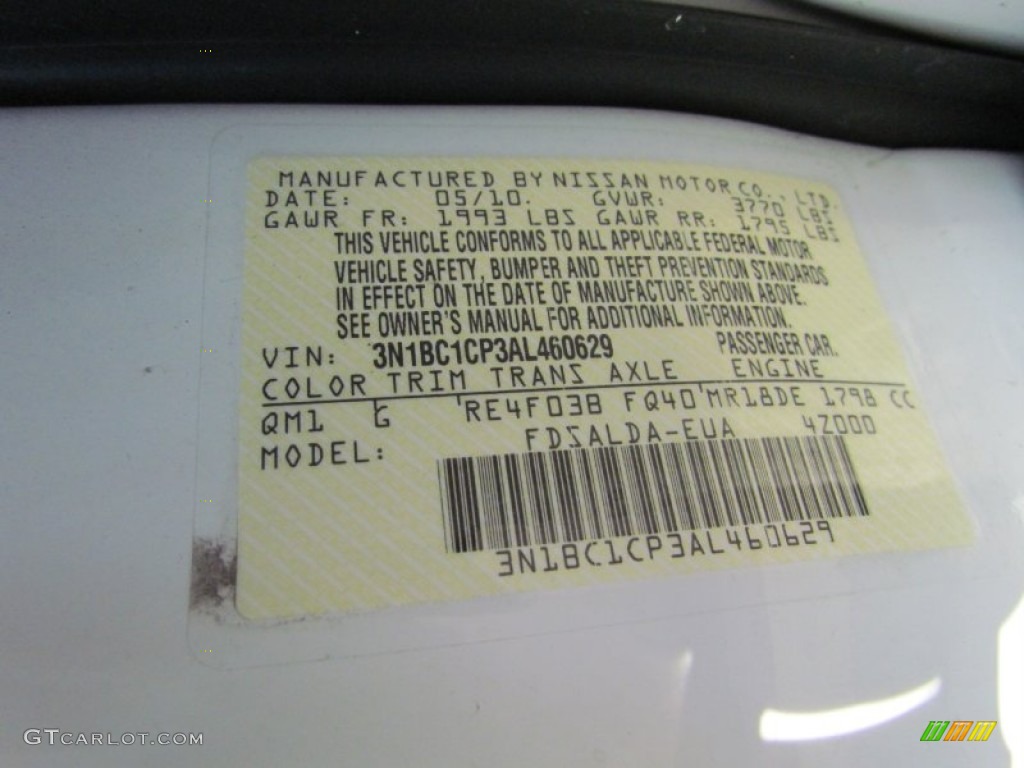 2010 Nissan Versa 1.8 S Hatchback Color Code Photos