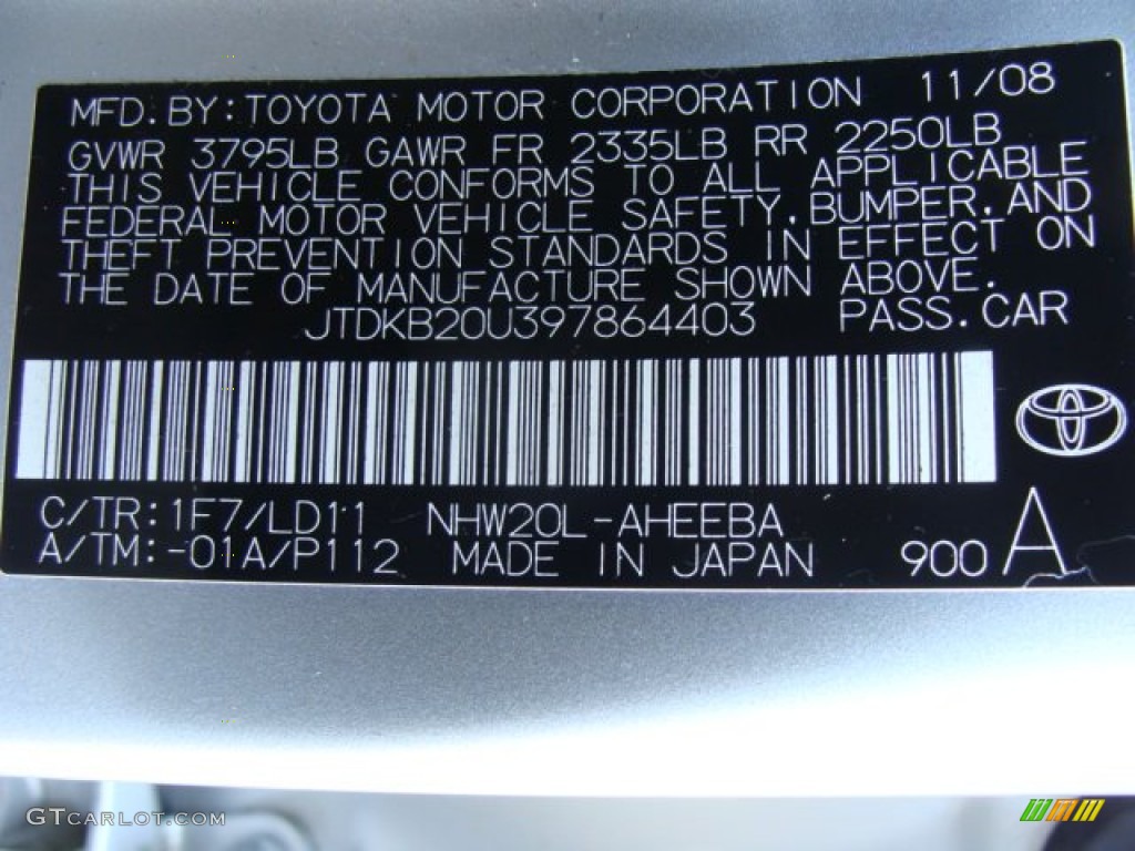 2009 Toyota Prius Hybrid Touring Color Code Photos