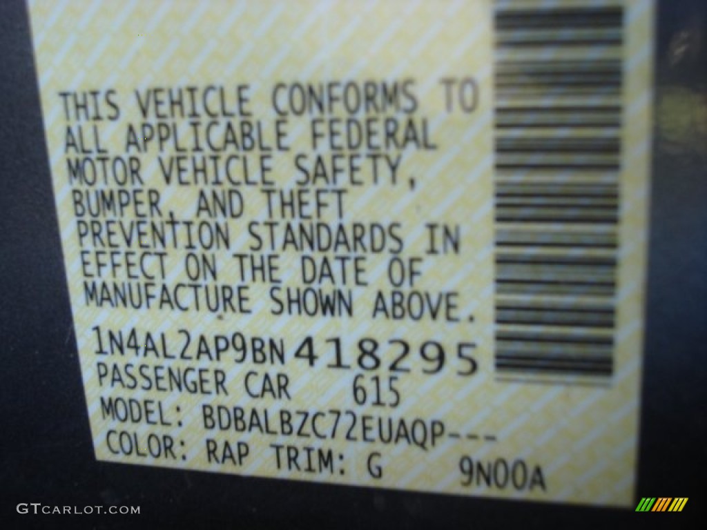 2011 Altima Color Code RAP for Ocean Gray Photo #62565793