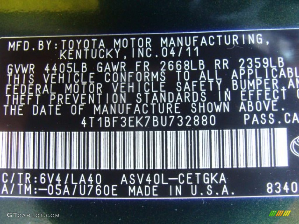 2011 Camry XLE - Spruce Green Mica / Ash photo #15