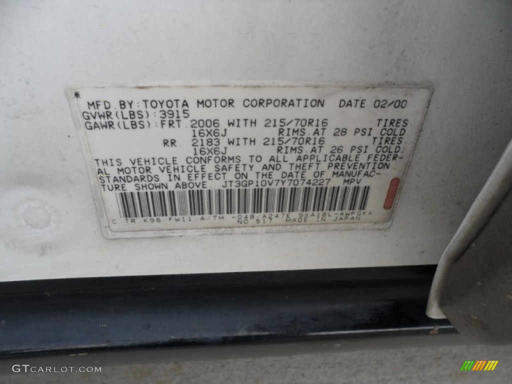 2000 RAV4 Color Code K96 for Natural White Photo #62566581