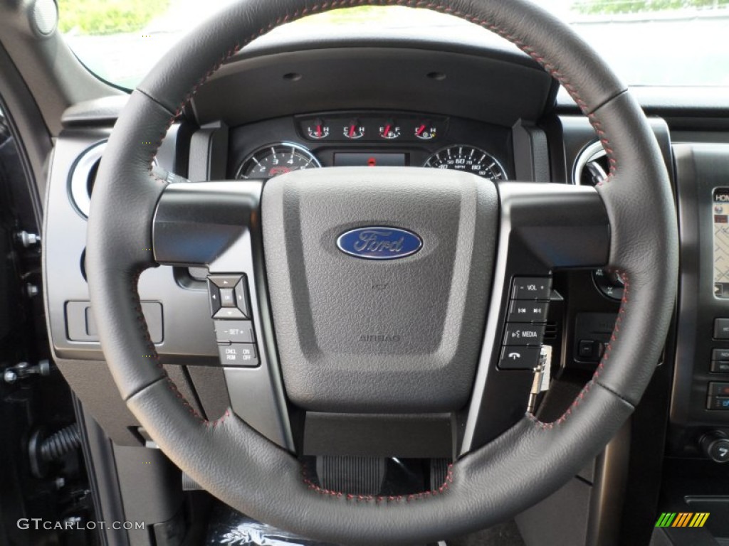 2012 Ford F150 FX4 SuperCrew 4x4 FX Sport Appearance Black/Red Steering Wheel Photo #62574067