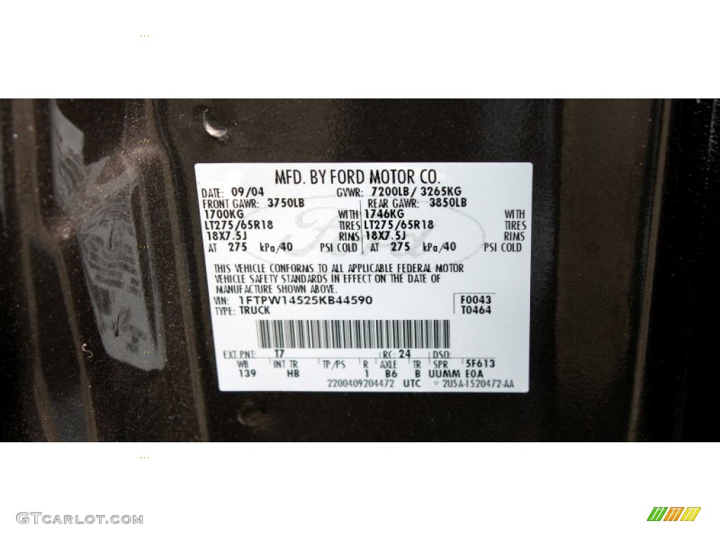 2005 F150 Color Code T7 for Dark Stone Metallic Photo #62576947
