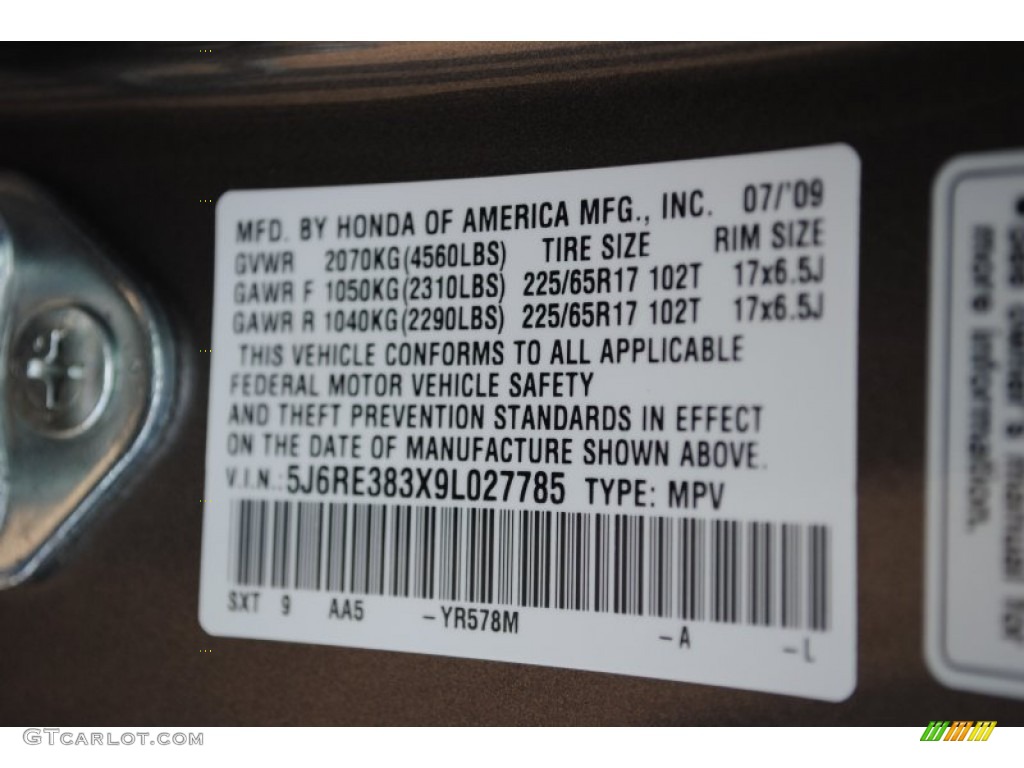 2009 CR-V Color Code YR578M for Urban Titanium Metallic Photo #62577955