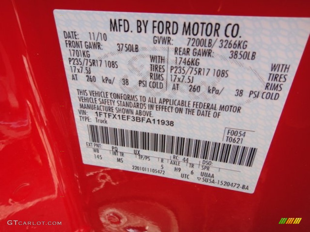 2011 F150 Color Code PQ for Race Red Photo #62578288