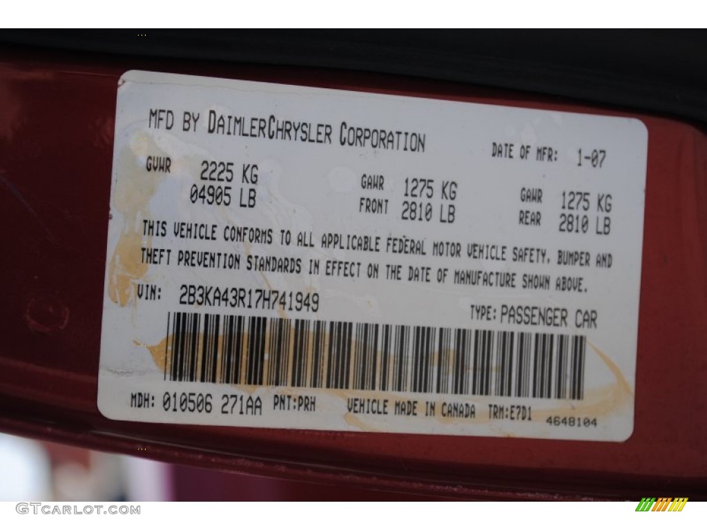2007 Charger Color Code PRH for Inferno Red Crystal Pearl Photo #62578666