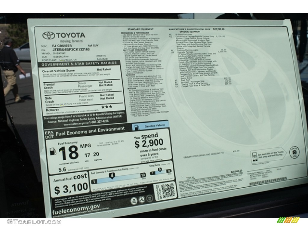 2012 Toyota FJ Cruiser 4WD Window Sticker Photo #62581447