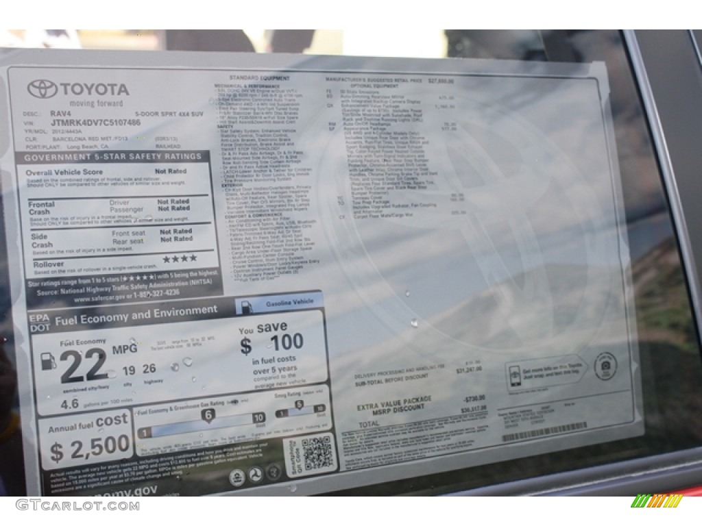 2012 Toyota RAV4 V6 Sport 4WD Window Sticker Photo #62582126