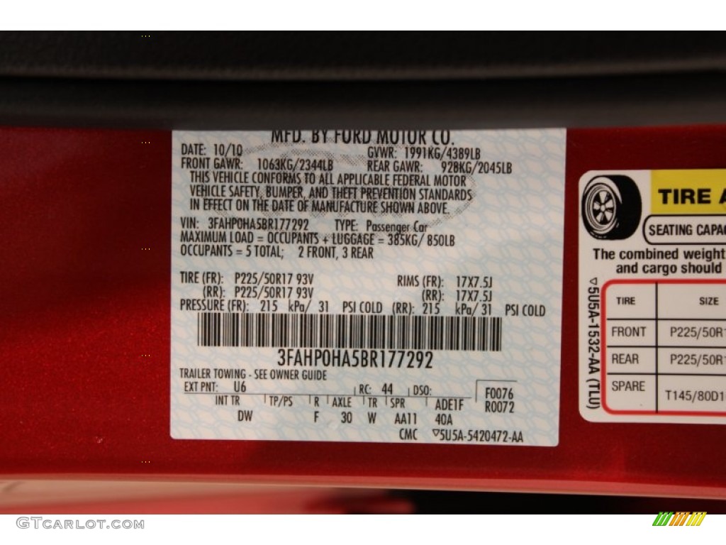 2011 Fusion Color Code U6 for Red Candy Metallic Photo #62584320