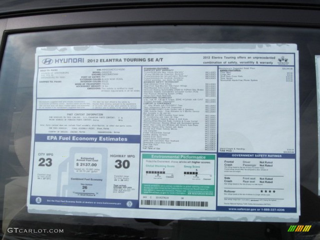2012 Elantra SE Touring - Black Noir Pearl / Beige photo #6