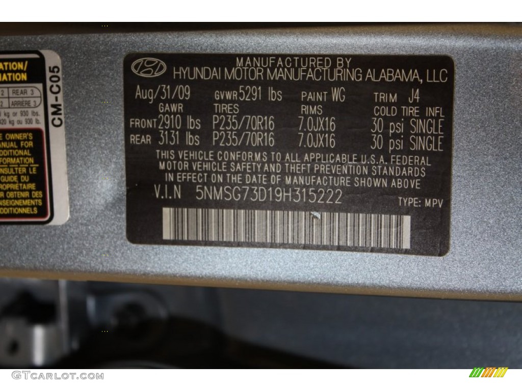 2009 Santa Fe Color Code WG for Silver Blue Photo #62586750