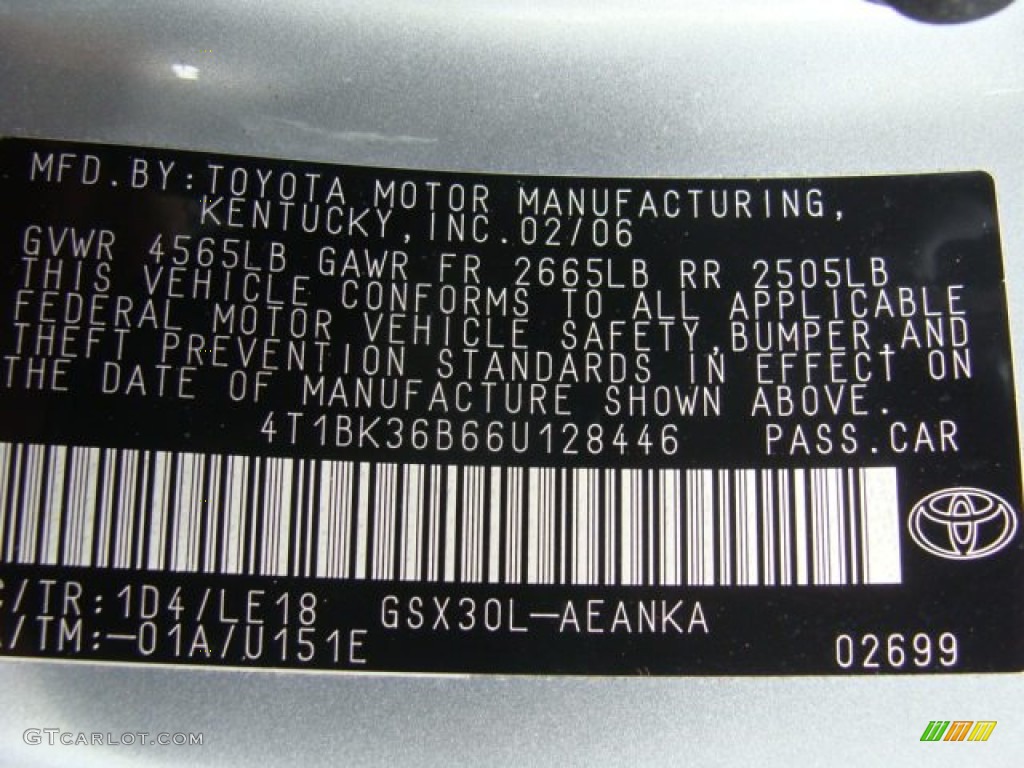 2006 Toyota Avalon Touring Color Code Photos