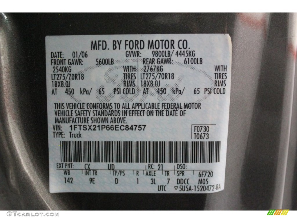 2006 F250 Super Duty Color Code CX for Dark Shadow Gray Metallic Photo #62590797