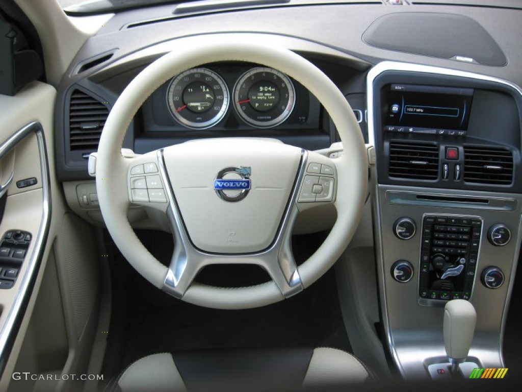 2012 Volvo XC60 T6 AWD Sandstone Beige/Espresso Steering Wheel Photo #62600027