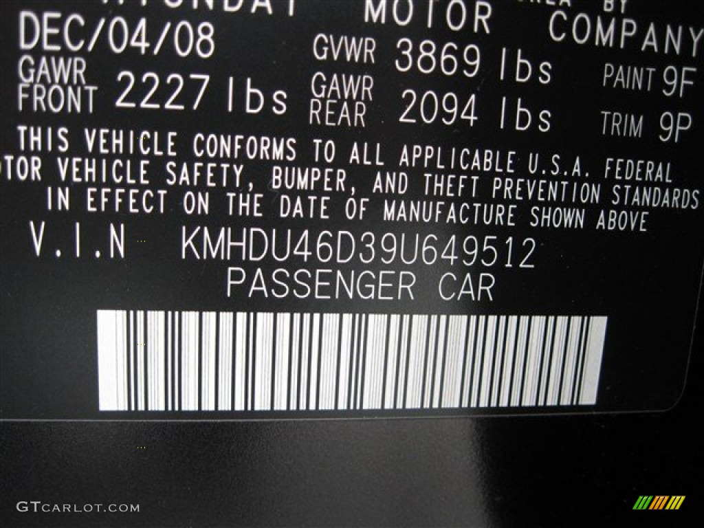 2009 Elantra SE Sedan - Black Pearl / Black photo #10