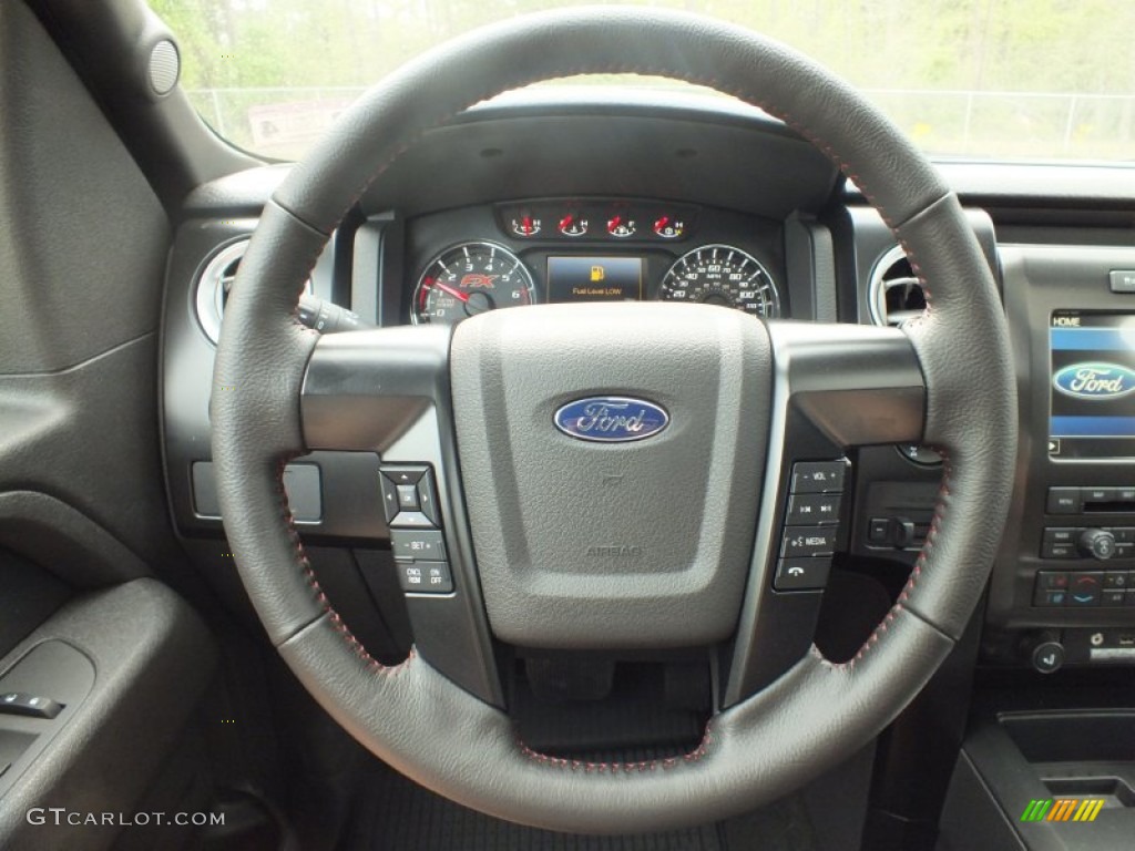 2012 Ford F150 FX4 SuperCrew 4x4 FX Sport Appearance Black/Red Steering Wheel Photo #62601917