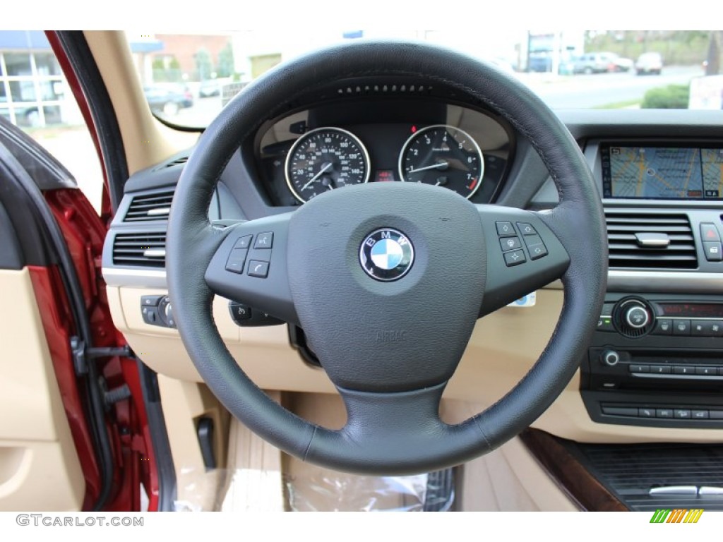 2009 BMW X5 xDrive30i Sand Beige Nevada Leather Steering Wheel Photo #62606192