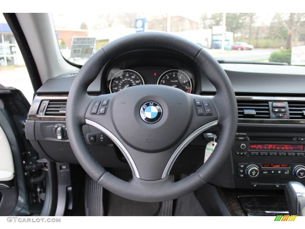 2009 BMW 3 Series 328xi Coupe Oyster Dakota Leather Steering Wheel Photo #62606822