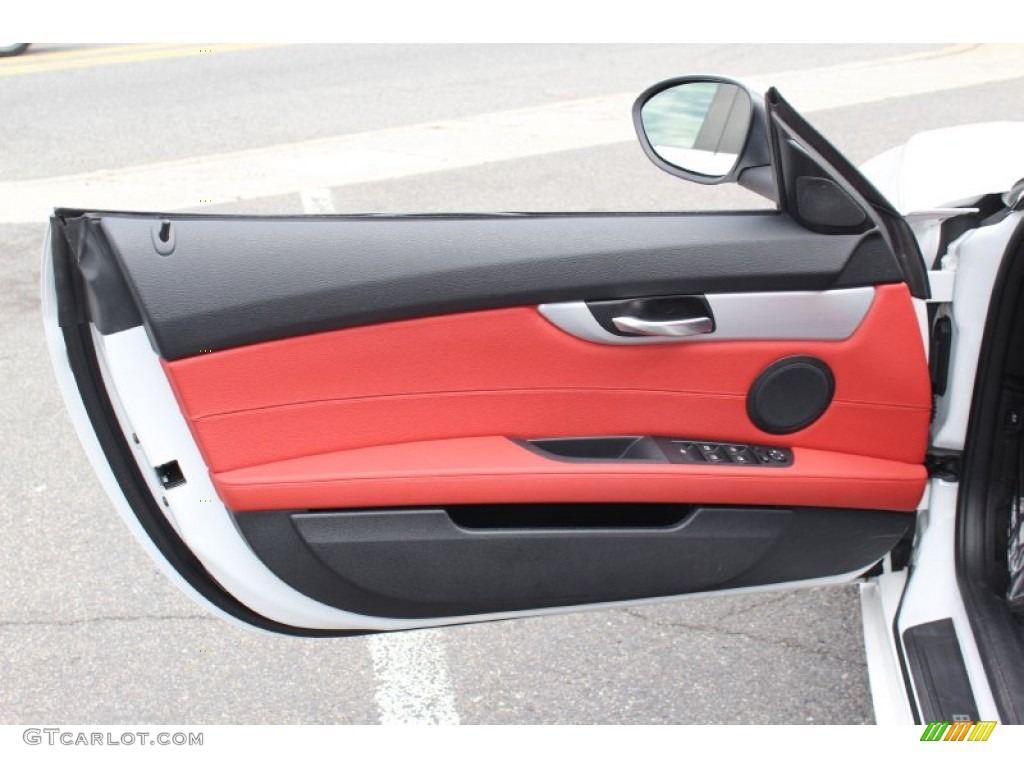 2009 BMW Z4 sDrive30i Roadster Coral Red Kansas Leather Door Panel Photo #62608609