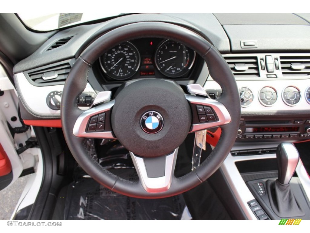 2009 BMW Z4 sDrive30i Roadster Coral Red Kansas Leather Steering Wheel Photo #62608649