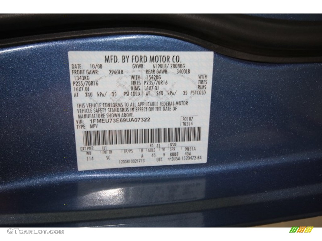 2009 Explorer Color Code U1 for Sport Blue Metallic Photo #62617112