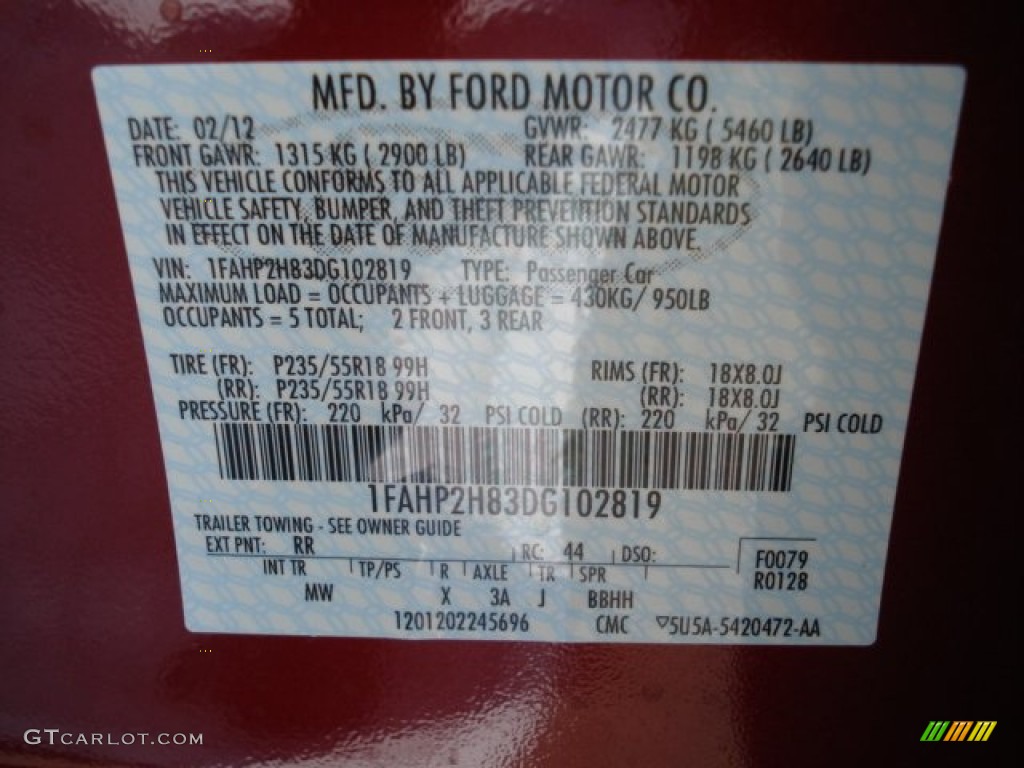 2013 Taurus SEL AWD - Ruby Red Metallic / Charcoal Black photo #20