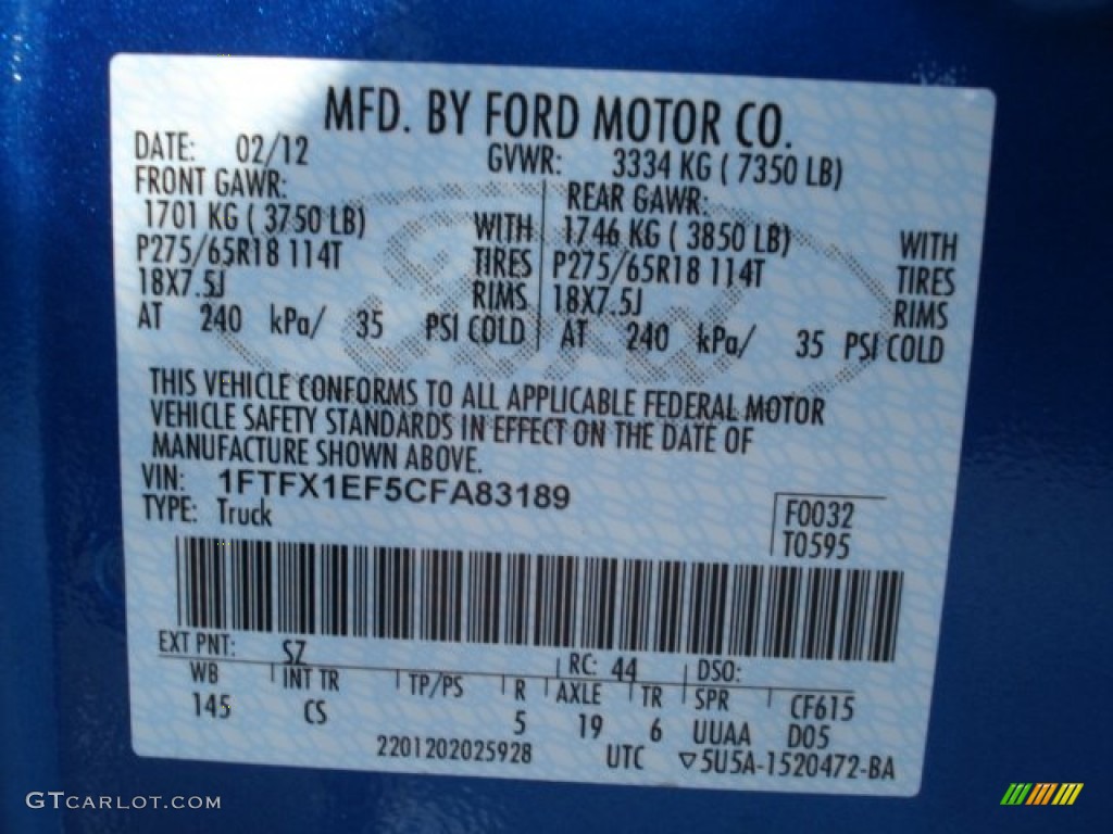 2012 F150 Color Code SZ for Blue Flame Metallic Photo #62618606