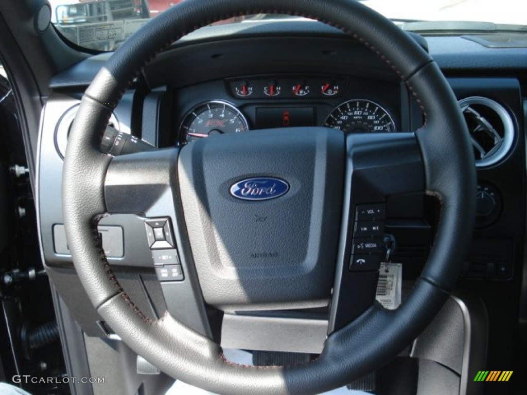 2012 Ford F150 FX4 SuperCab 4x4 FX Sport Appearance Black/Red Steering Wheel Photo #62618768