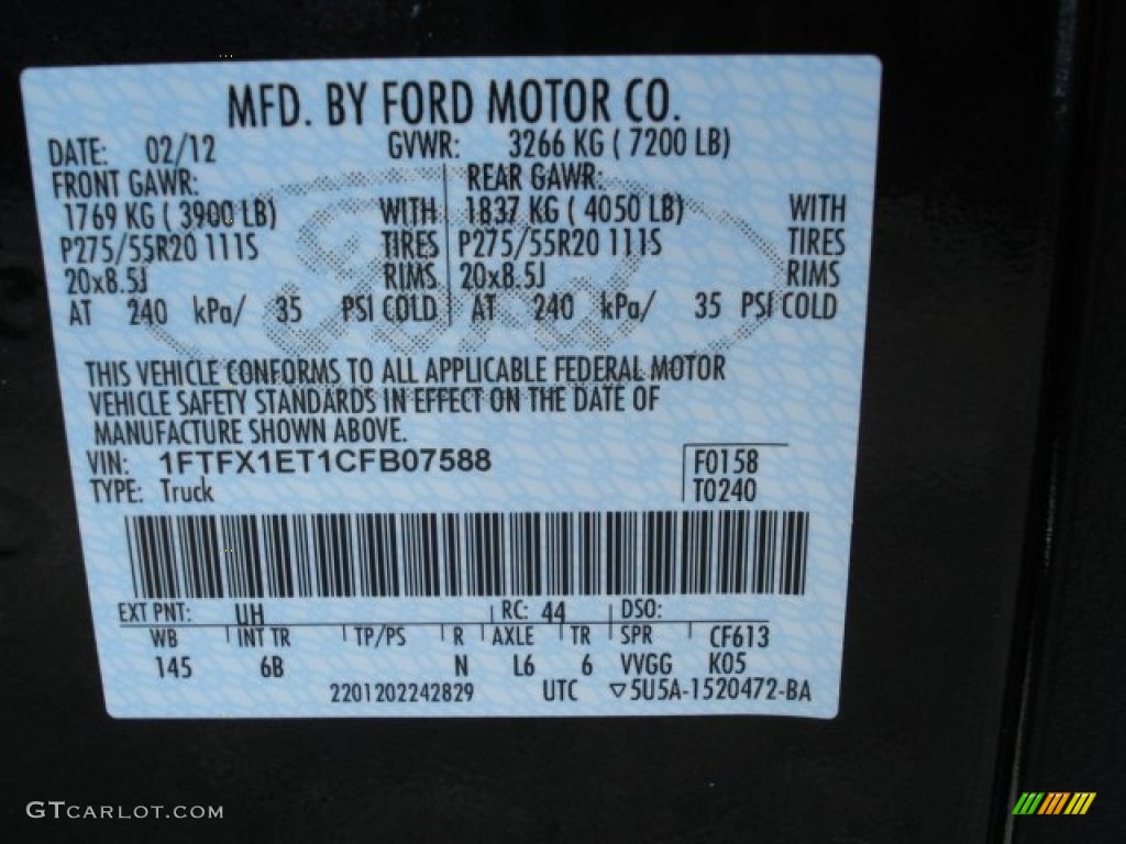 2012 F150 Color Code UH for Tuxedo Black Metallic Photo #62618787