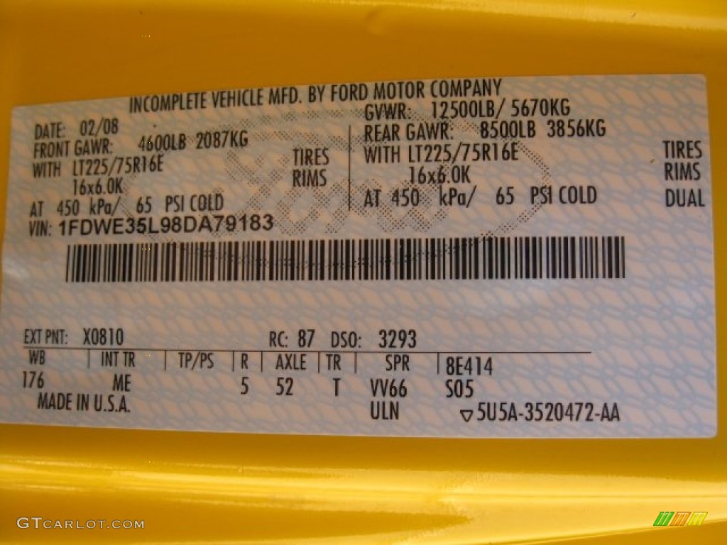 2008 E Series Cutaway Color Code X0810 for Yellow Photo #62619506
