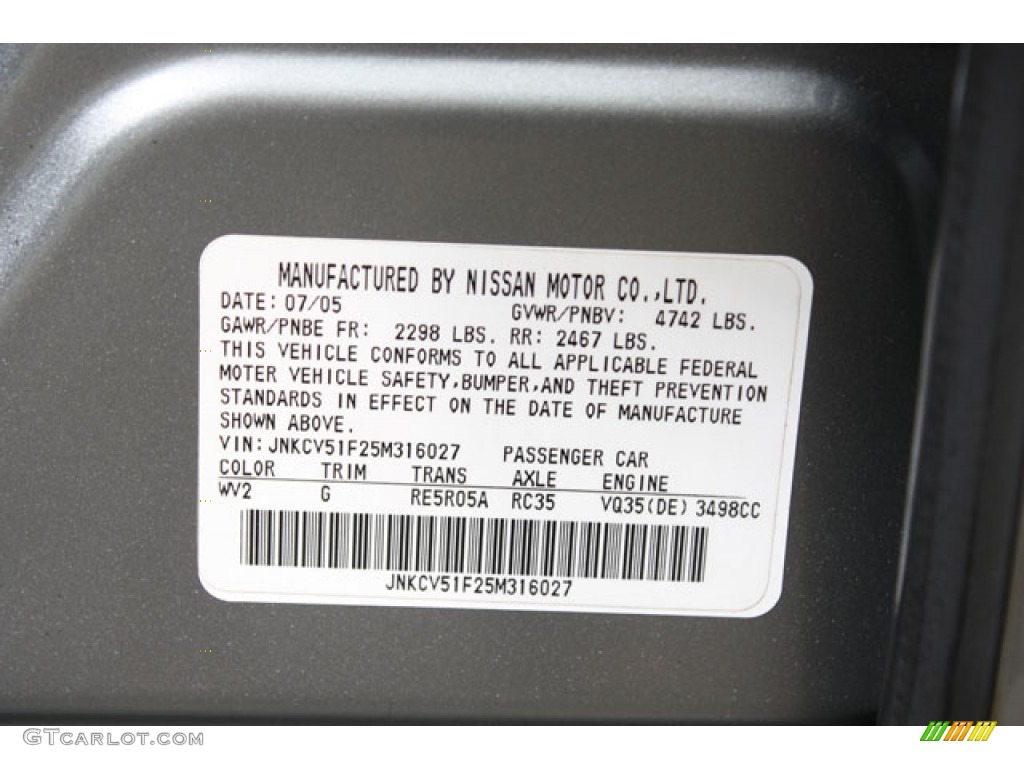 2005 G Color Code WV2 for Diamond Graphite Metallic Photo #62619746