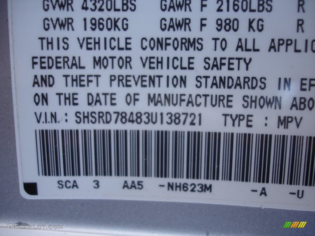 2003 Honda CR-V LX 4WD Color Code Photos