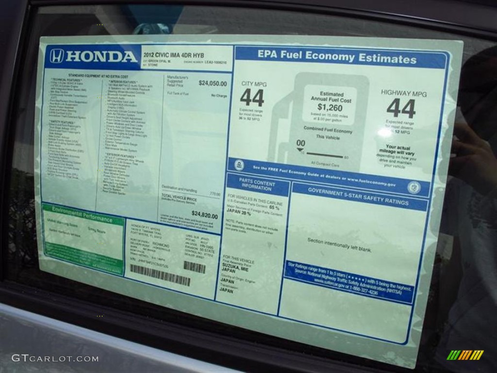 2012 Honda Civic Hybrid Sedan Window Sticker Photos