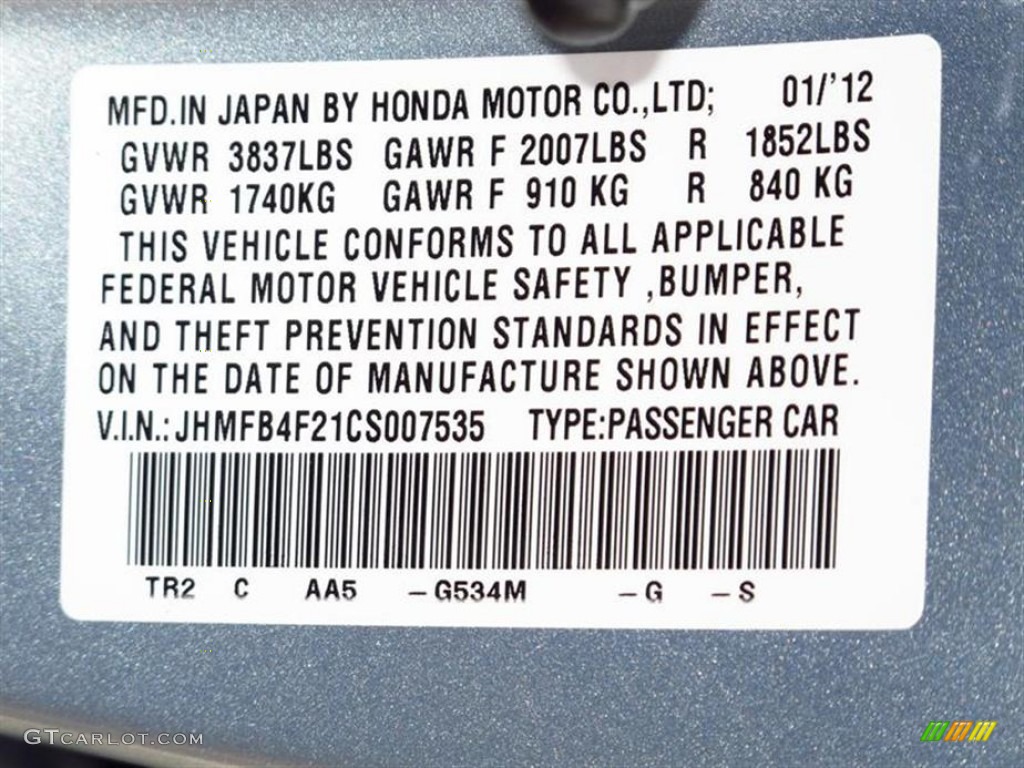 2012 Honda Civic Hybrid Sedan Color Code Photos