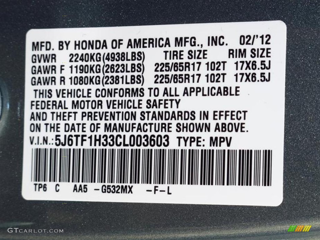 2012 Accord Color Code G532MX for Opal Sage Metallic Photo #62623010