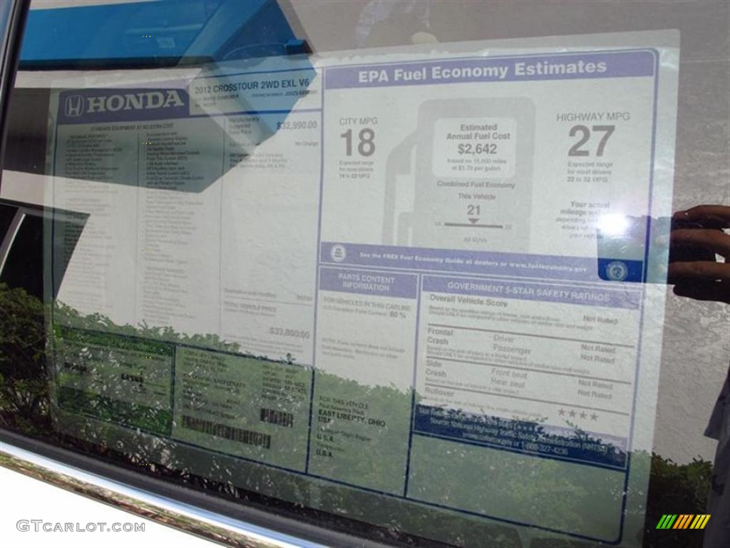 2012 Honda Accord Crosstour EX-L Window Sticker Photo #62623094