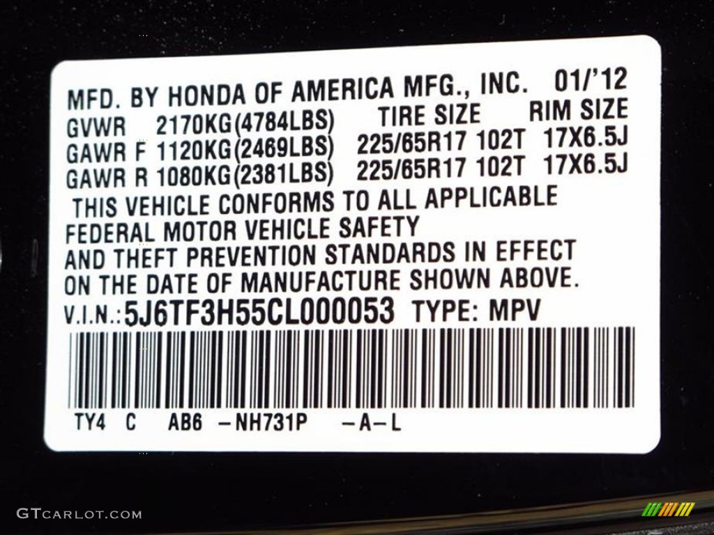 2012 Accord Color Code NH731P for Crystal Black Pearl Photo #62623367